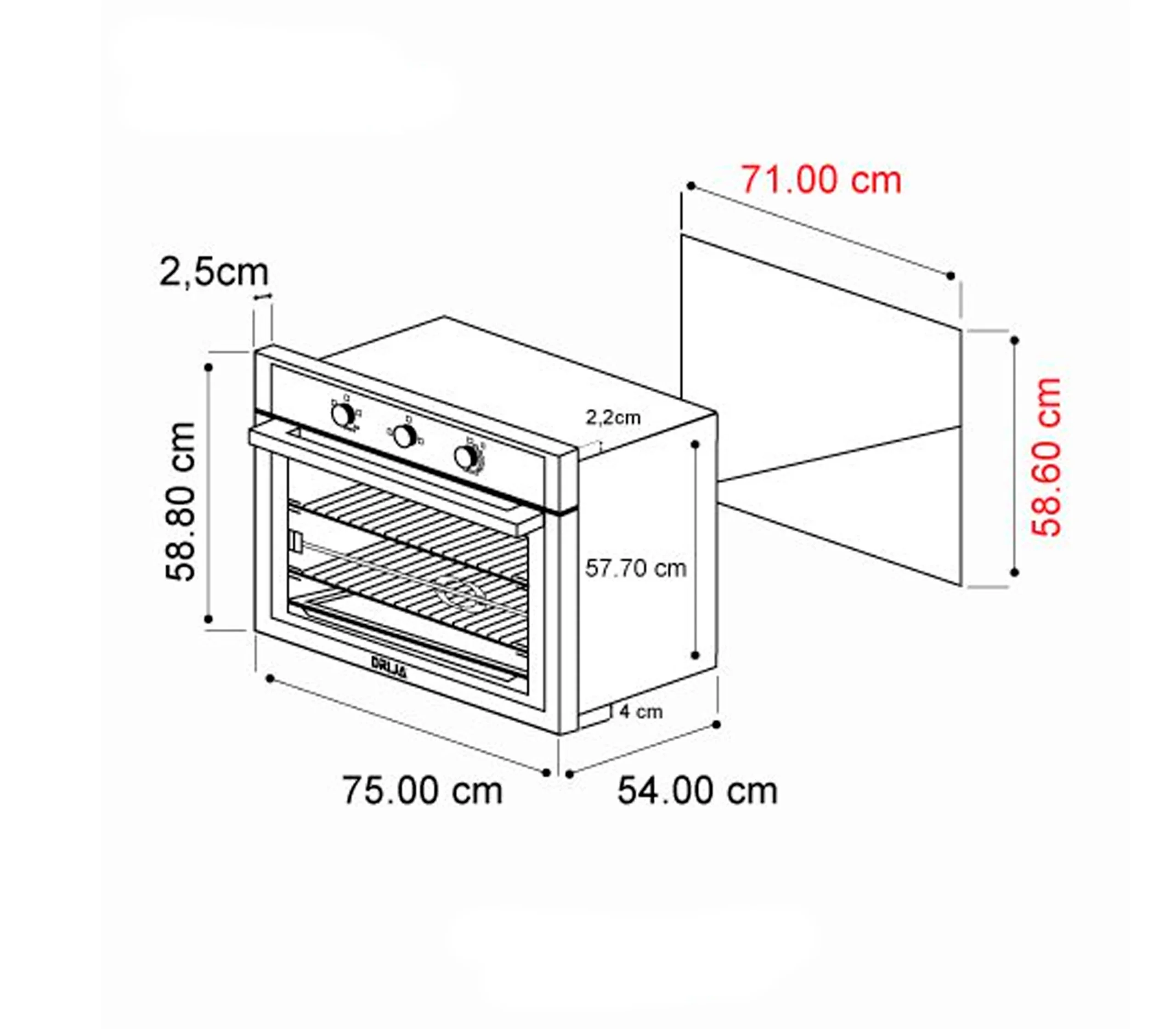 Horno p/empotrar a gas roma 76cm (30″)  110-120v acero Drija